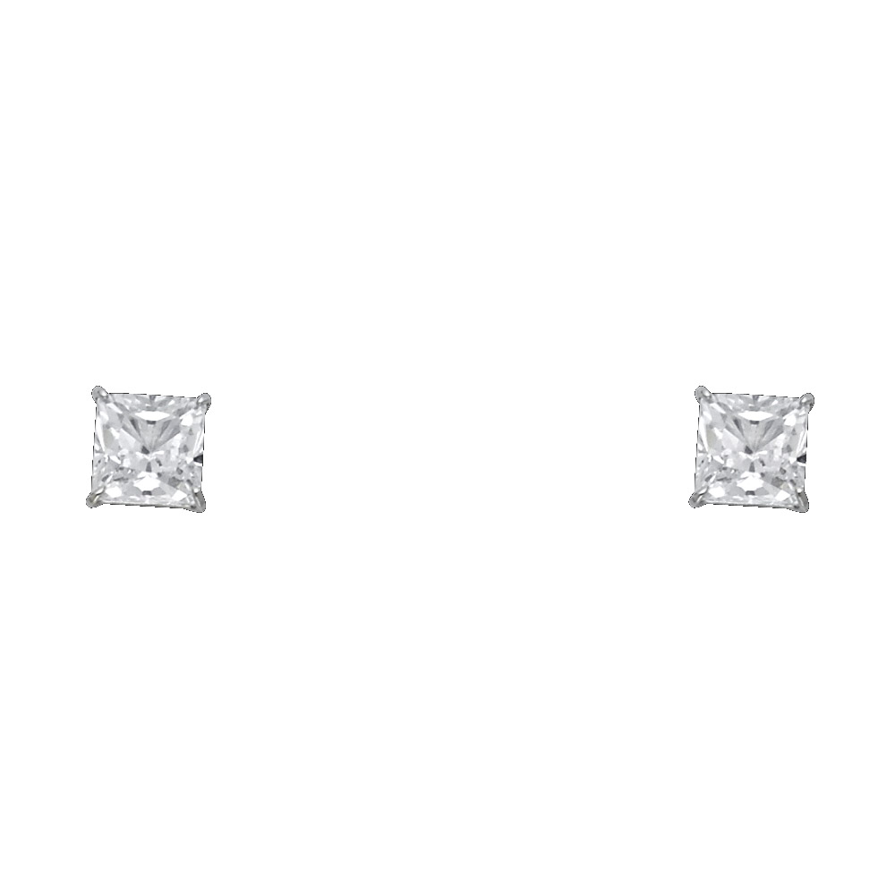 Lady's White 14 Karat Princess Stud  Earrings