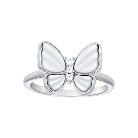 Sterling Silver Ladies MOP cz  Butterfly Cz Ring size 6