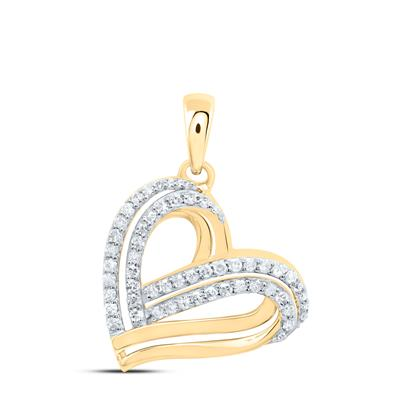 Lady's Yellow 10 Karat Gift Heart Pendant 0.333tw Round Diamonds Lengt