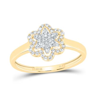 Lady's Yellow 10 Karat Fashion flower Ring Length 10.4 = 0.20tw Round