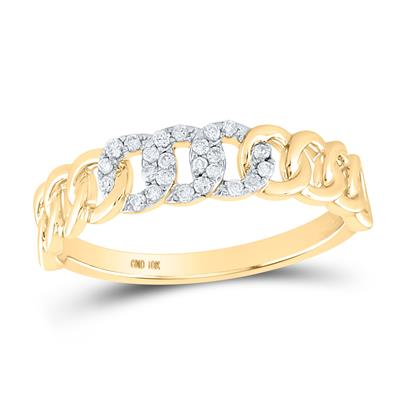 Lady's Yellow 10 Karat Cuban Link Ring 0.125tw Round Diamonds 
Gender: Ladies