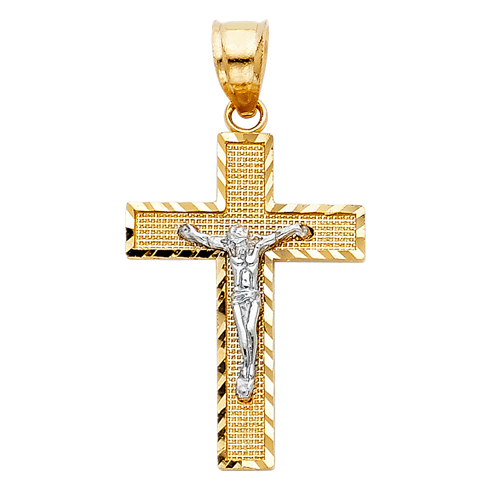 14 Karat Diamond Cut Crucifix Charm Length 32 Color: Two-Tone
Gender: Gentlement