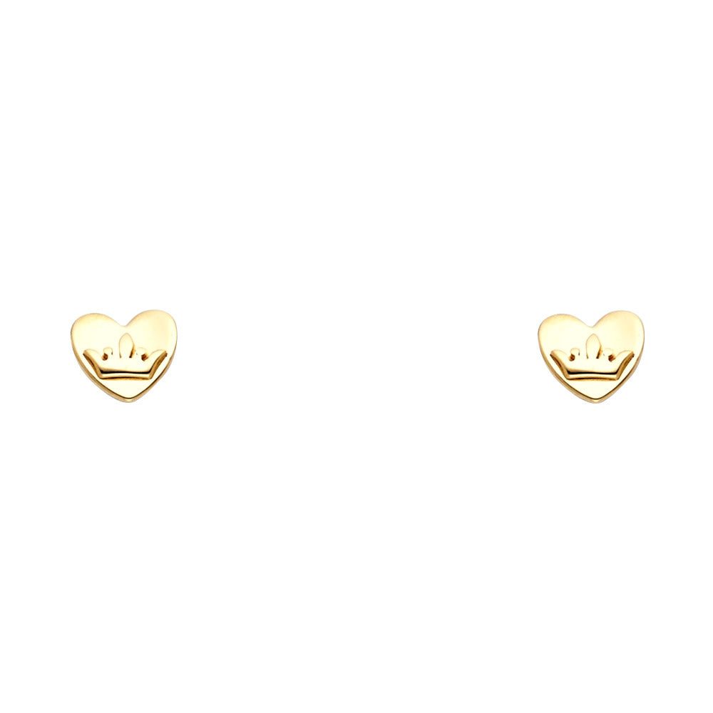 Lady's Yellow 14 Karat Heart w/crown Stud Earrings Length: 5.5