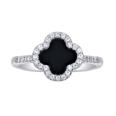 Lady's White Silver  black trebol cz Ring Length 11.7 size 8