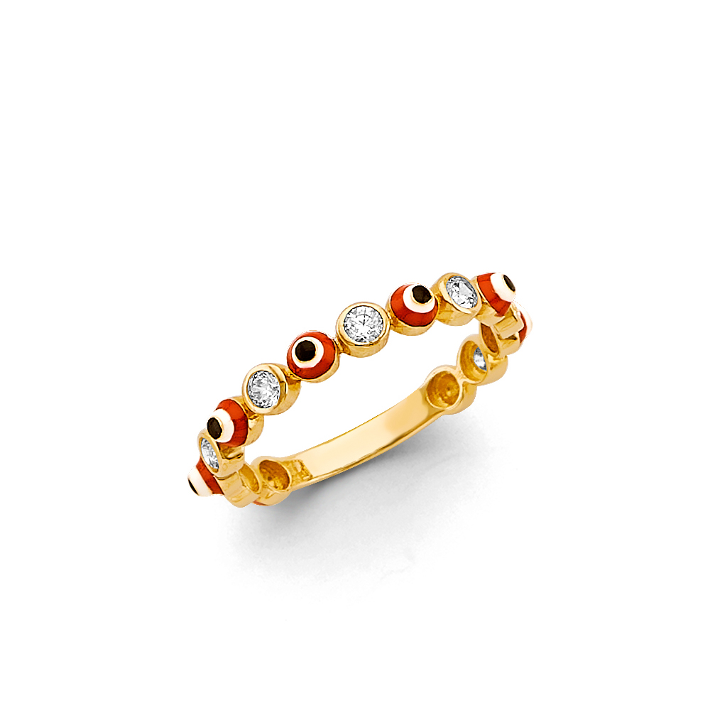 Lady's Yellow CZ Red Evil Eye Fashion Ring Gender: Ladies