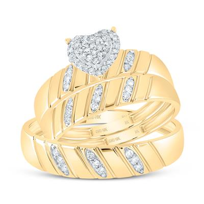 Lady's Yellow 10 Karat Wedding Trio Set 0.25tw Round Diamonds Style: H