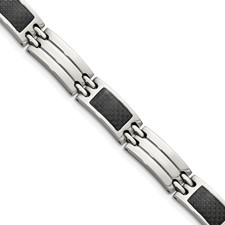 Two-Tone Stainless steel brushed & Polished Black carbon fiber Bracele