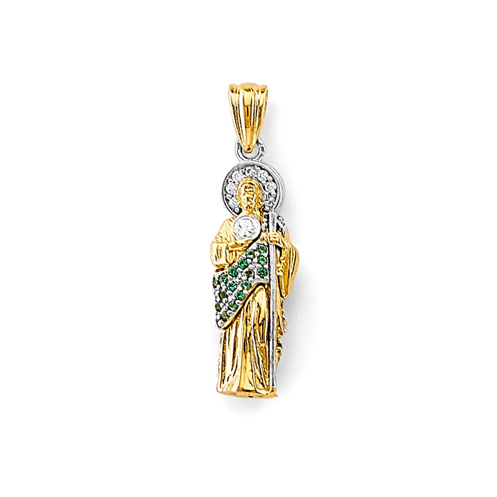 14 Karat Yellow Gold St. Jude CZ Manto Verde 35X10