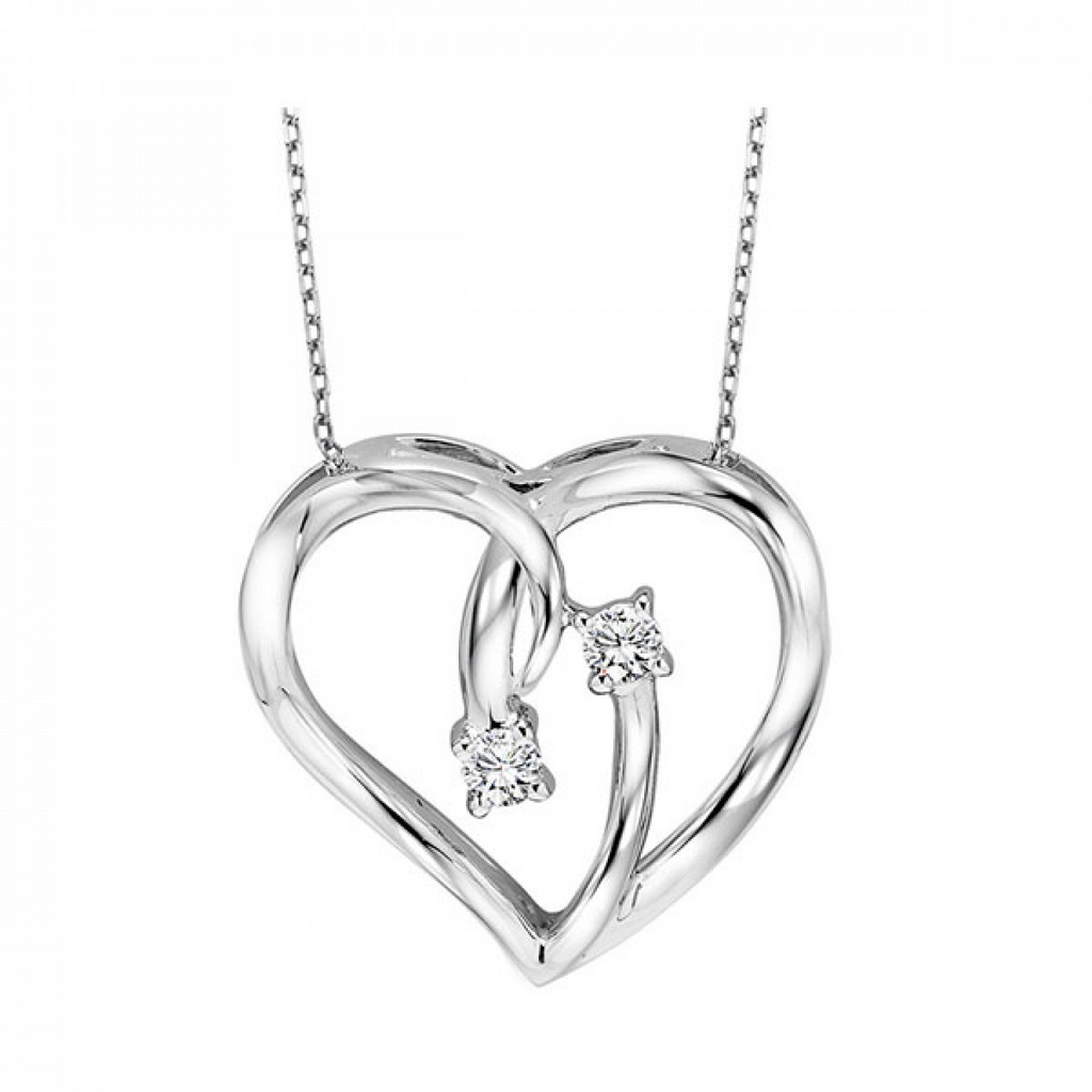 Lady's White Sterling Silver Heart Necklace Length 18 0.05tw Round Dia