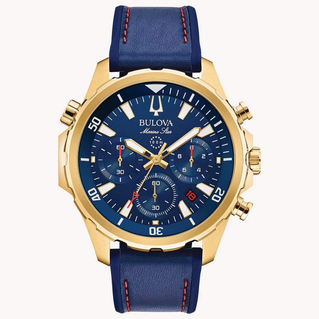 watch style: marine star
metal: leather blue
color: yellow
finish: