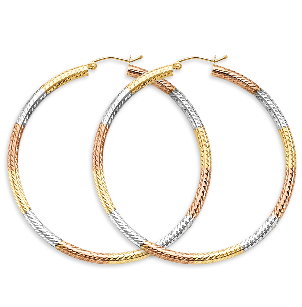 14K 3C 3mm Tube DC Hoop Earrings.