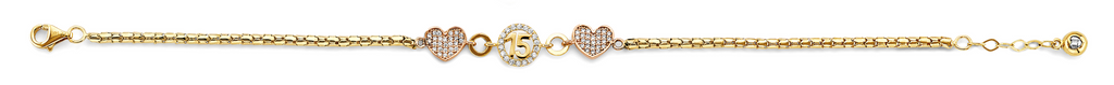 Lady's 14 Karat 3C Cz 15 Years Bracelet Style: Fashion
Color: Three-t