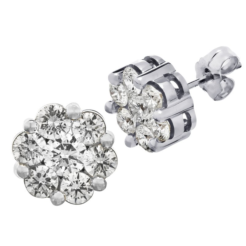 Lady's Yellow 10 Karat Flower Cluster Stud Earrings 14=0.10 tw Round D