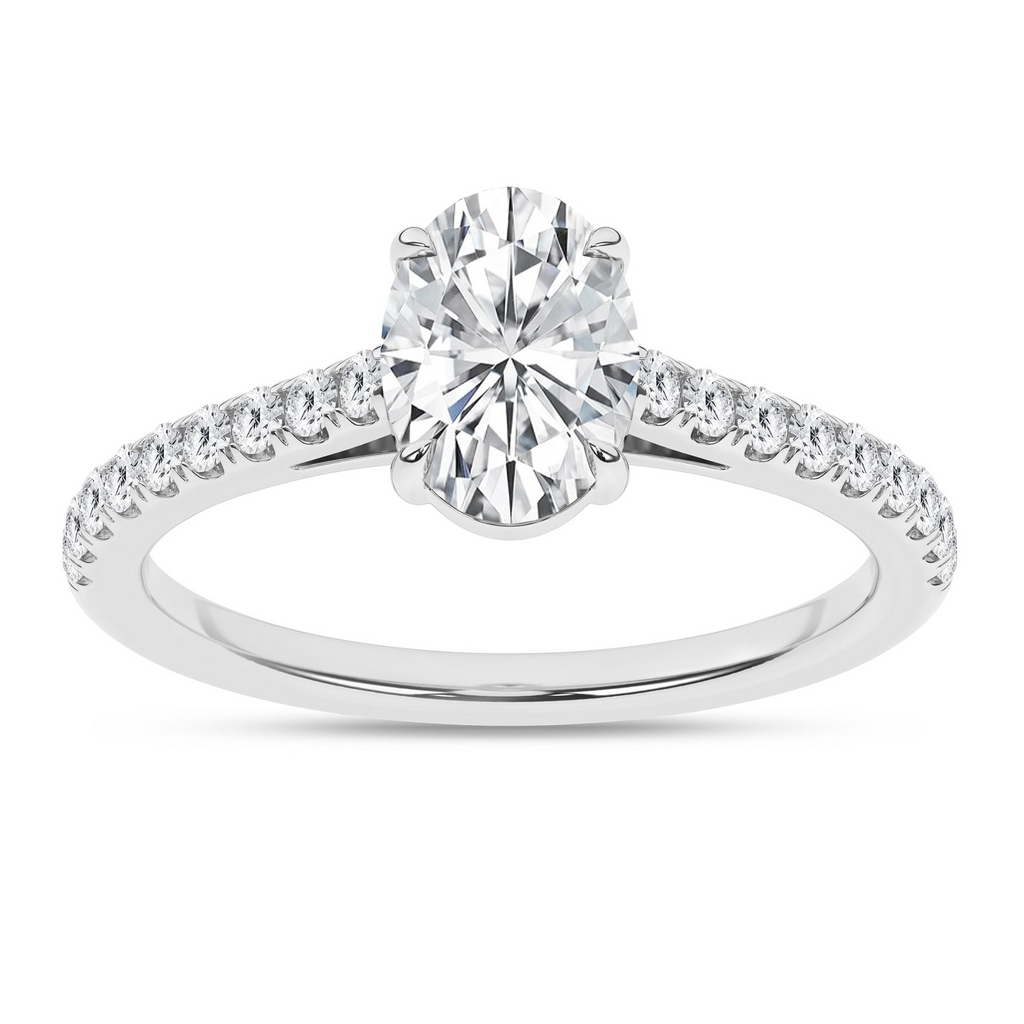 Lady's White 14 Karat Engagement Ring one = 1.58ct Oval F VS2 Lab Grow