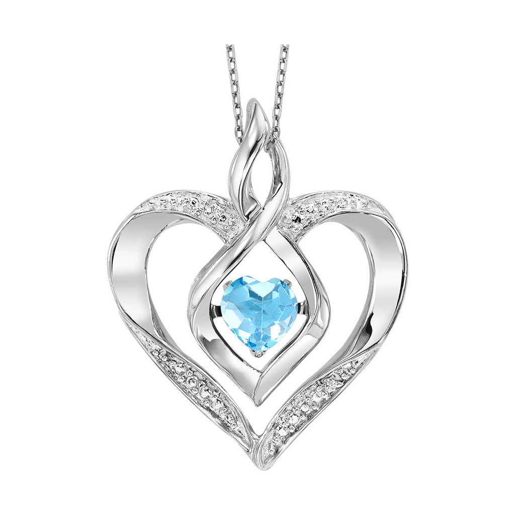 White Sterling Silver Heart Necklaces one 0.25ct Heart Created-Blue To