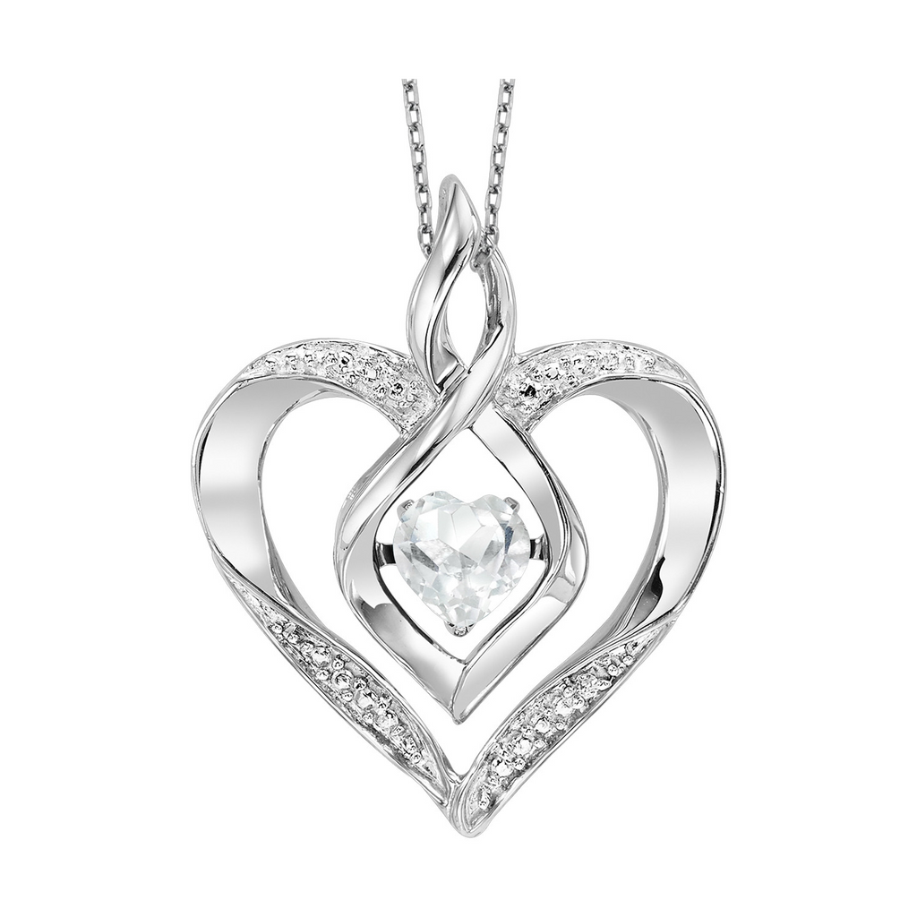 White Sterling Silver Heart Necklace one 0.25ct Heart Created-White To