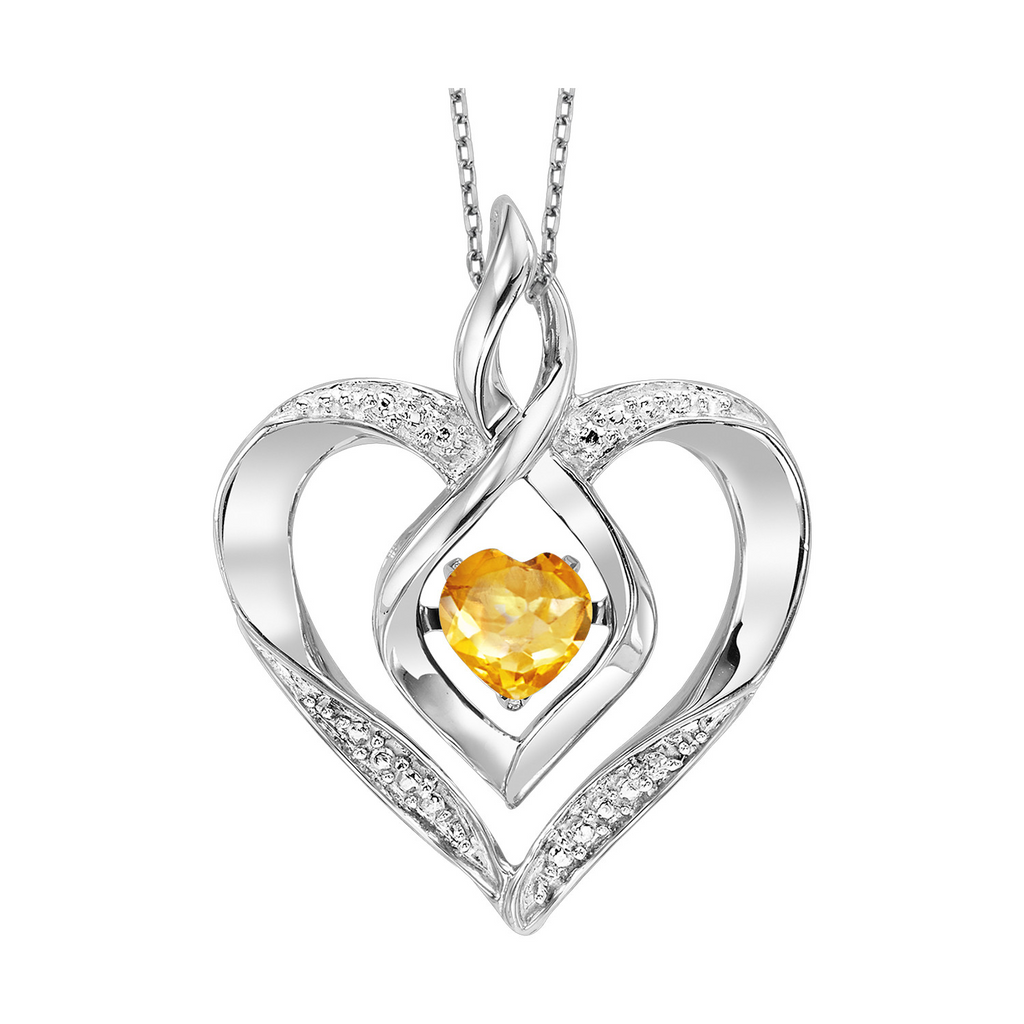 White Sterling Silver Heart Necklaces one 0.25ct Heart Created-Citrine