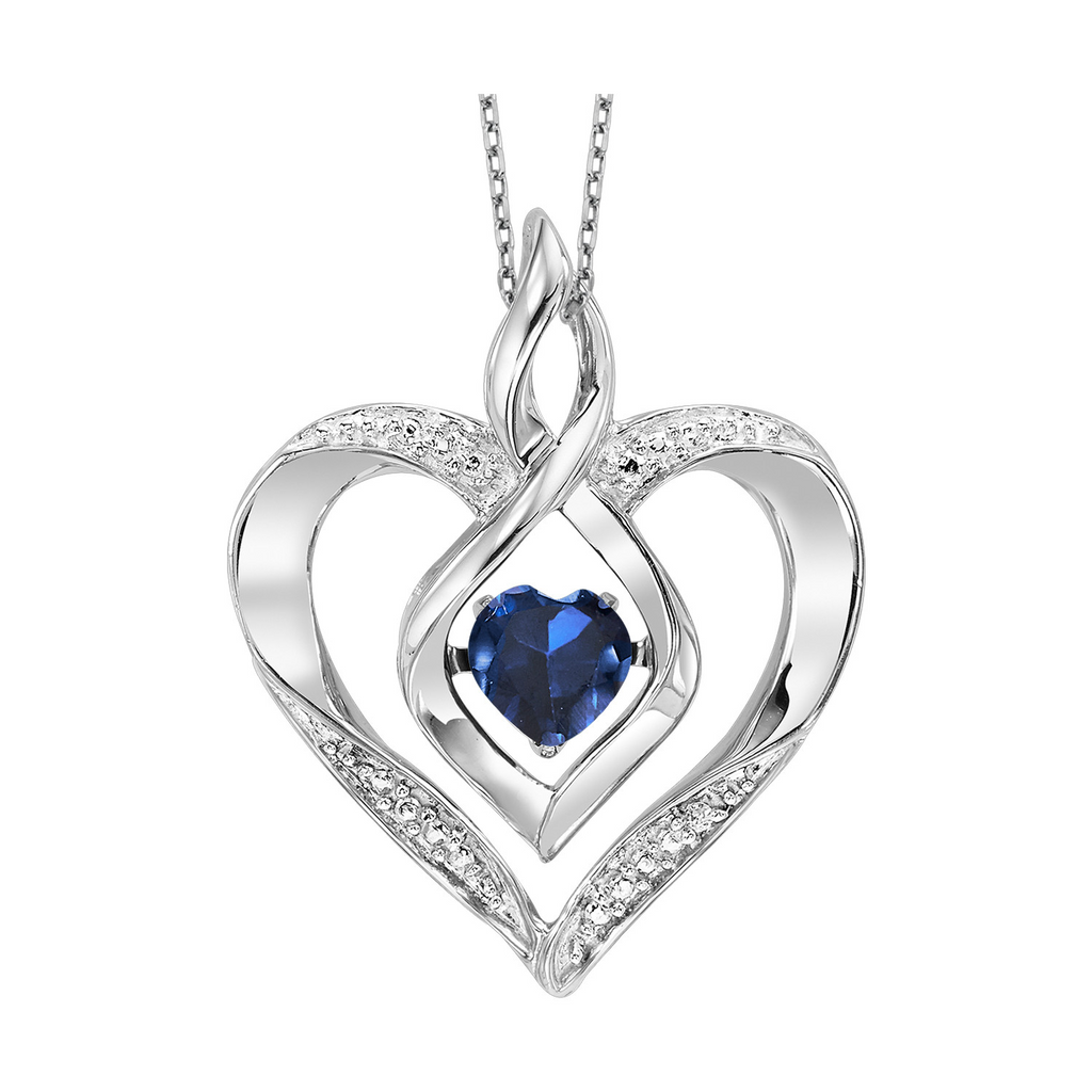 White Sterling Silver Heart Necklaces one 0.25ct Heart Created Sapphir