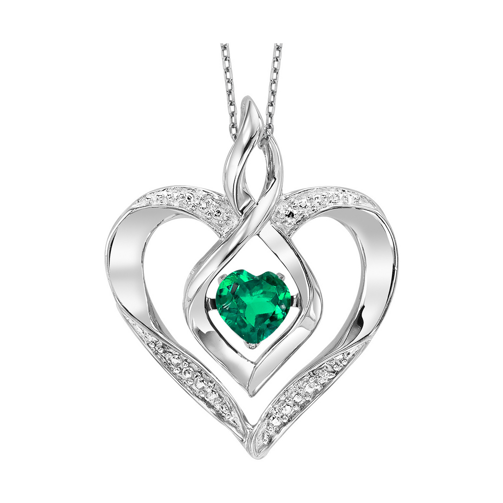 White Sterling Silver Heart  Necklaces one 0.25ct Heart Created Emeral