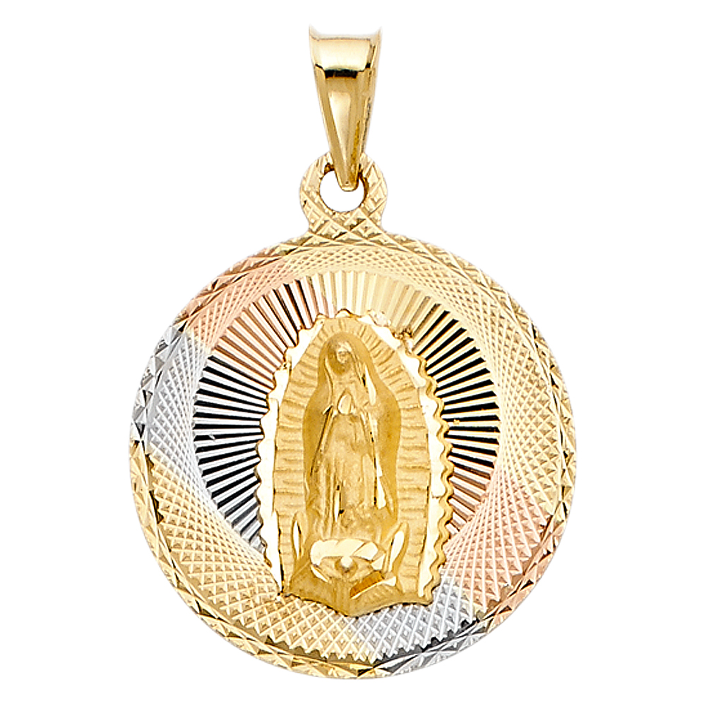 Yellow 14 Karat Virgen Of Guadalupe Diamond Cut Pendant Style: Round