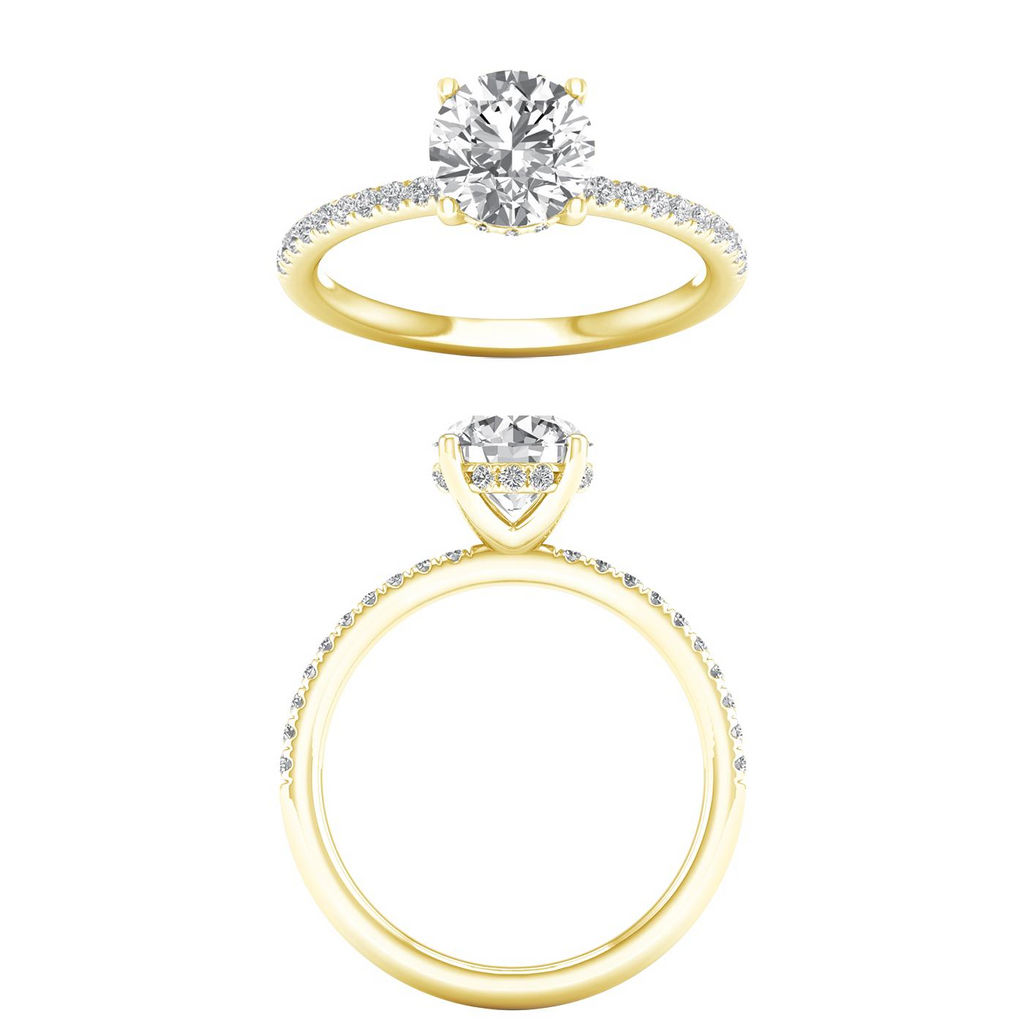Lady's Yellow 14 Karat Engagement Ring Hidden Halo one 2.00ct Round F