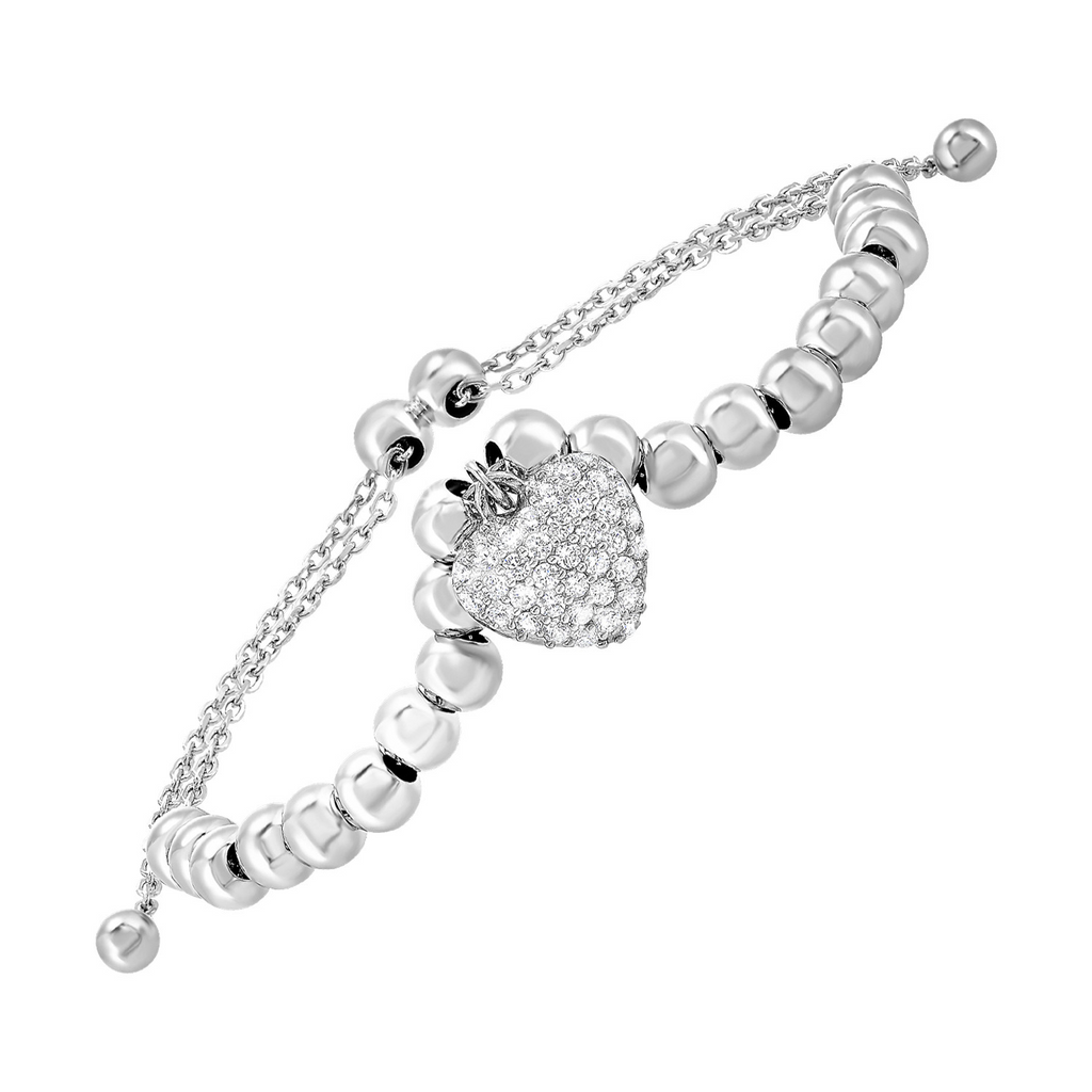 Sterling Silver cz heart bead bolo bracelet  Length 8