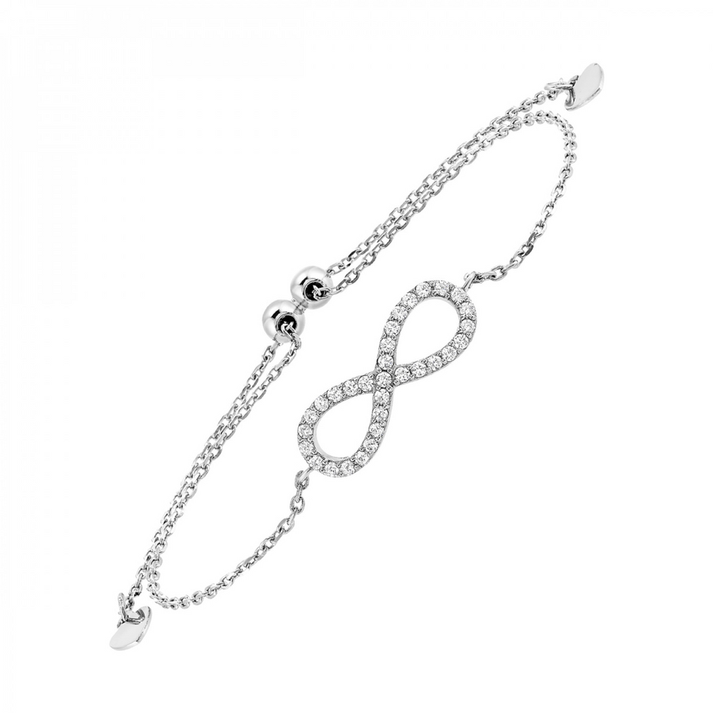 White Sterling Silver  Infinity bolo cz Bracelet 8: