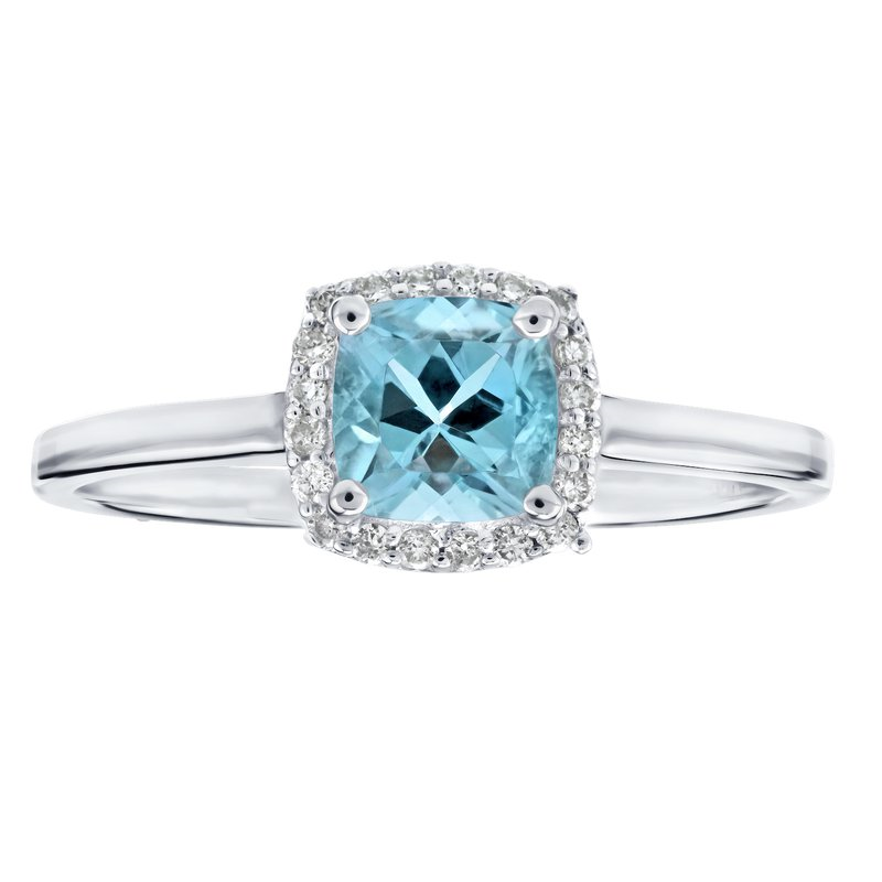 Lady's Yellow 10 Karat Fashion Ring With One Square Cushion Aqua And 2