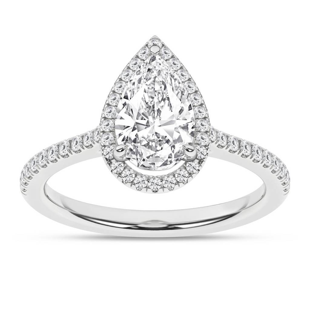 Lady's White 14 Karat Engagement Ring one = 2.08CT Pear F VS2 Lab Grow