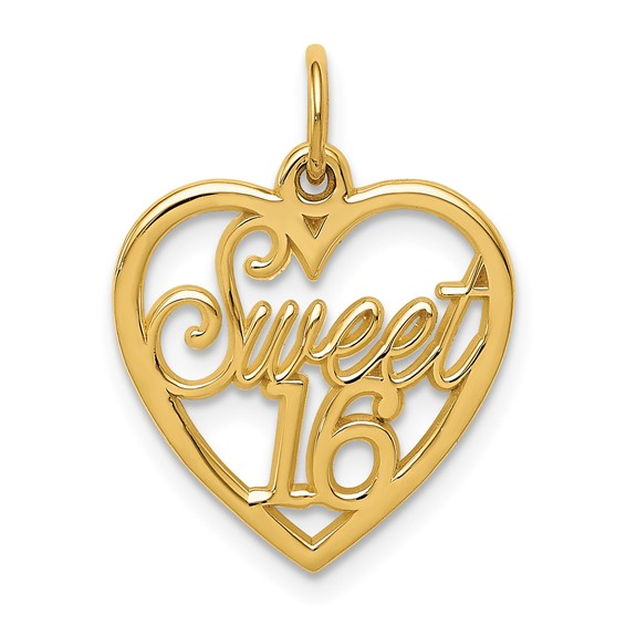 14k y/gd sweet 16 in heart pendant