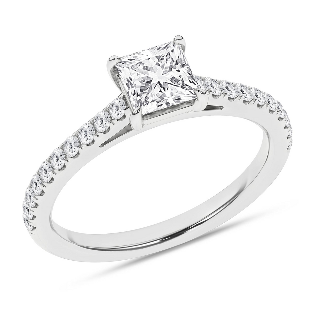 Lady's White 14 Karat Engagement Ring one = 1.02CT Princess F VS Lab G