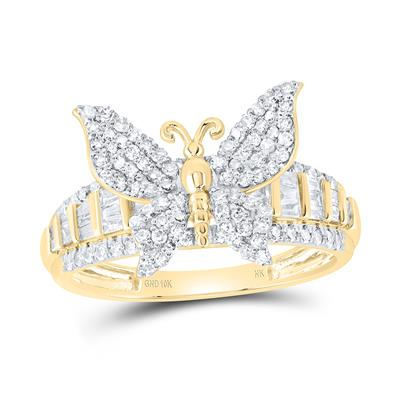 Lady's Yellow 10 Karat Fashion Butterfly Ring Length 2.33 = 0.625tw Va