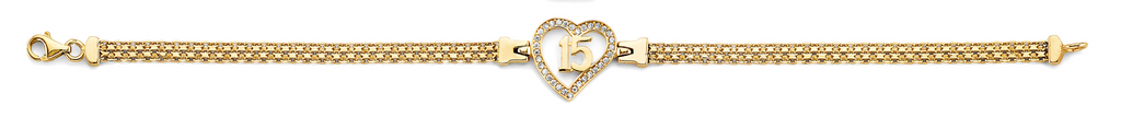 Lady's 14 Karat Cz 15 Years Heart Bracelet 14.5 Color: Yellow
Length: