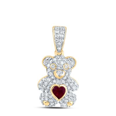 Lady's Yellow 10 Karat Ruby Heart Teddy bear and 0.333tw Round Diamond