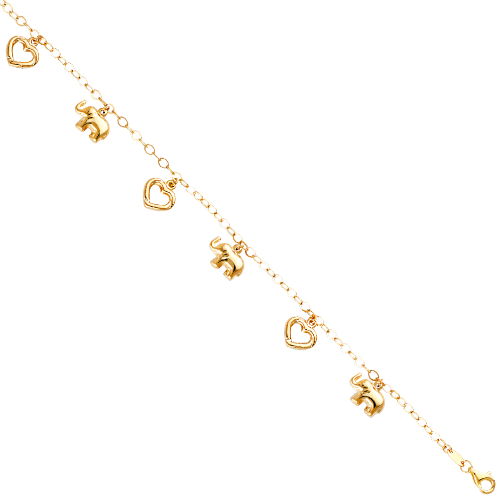 Ladies 14 Karat Yellow Gold Heart+Elephant Bracelet 
Length: 7"+1"