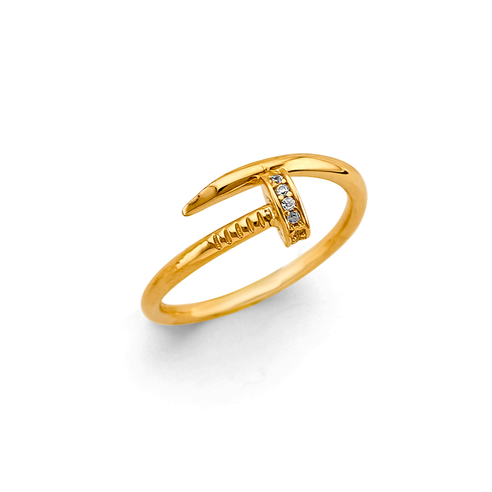 Lady's Yellow 14 Karat Nail Cz Ring Gender: Ladies