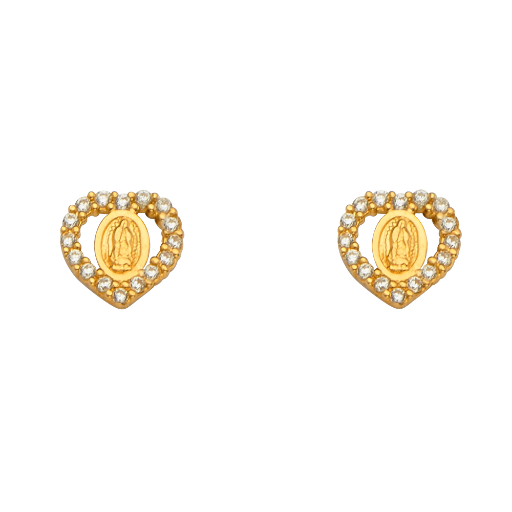 Lady's Yellow 14 Karat Cz Heart Guadalupe Studs
Length: 7.61