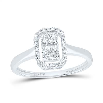 Lady's White 10 Karat Fashion Emerald Ring 0.20tw Diamonds 
Gender: L