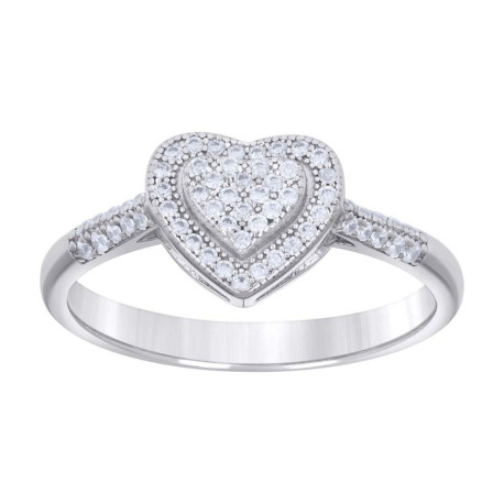 Lady's White Silver cz  Ring Length 14.27 Style: Heart