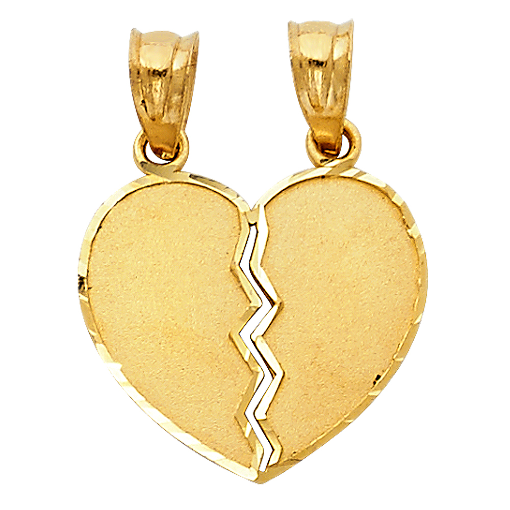 Yellow 14 Karat Broken Heart Diamond Cut Pendant Length: 17