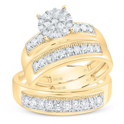 Lady's Yellow 10 Karat Wedding Set 0.875tw Round Diamonds Finish: Poli
