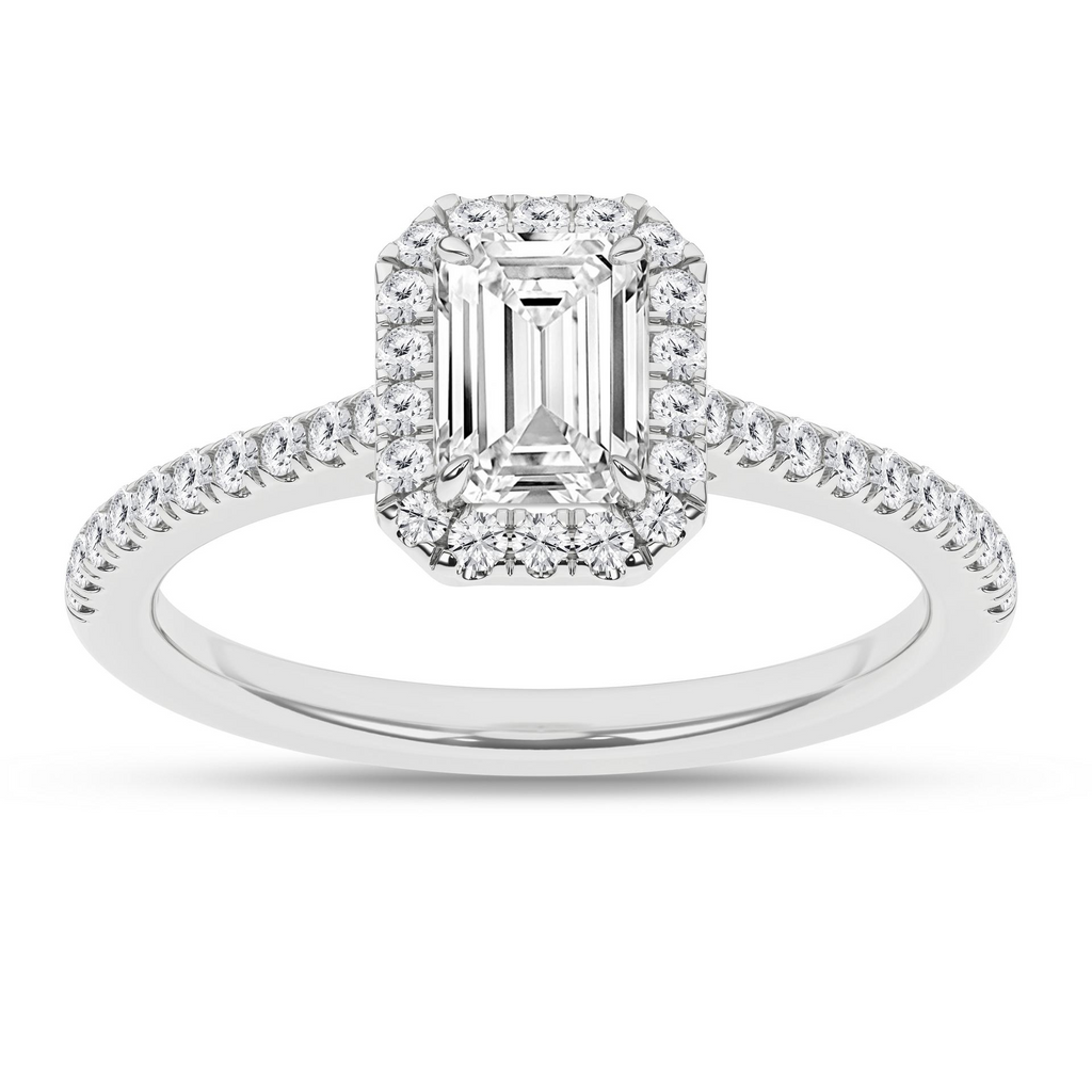 Lady's White 14 Karat Engagement Ring one = 0.75ct Emerald F VS2 Lab G