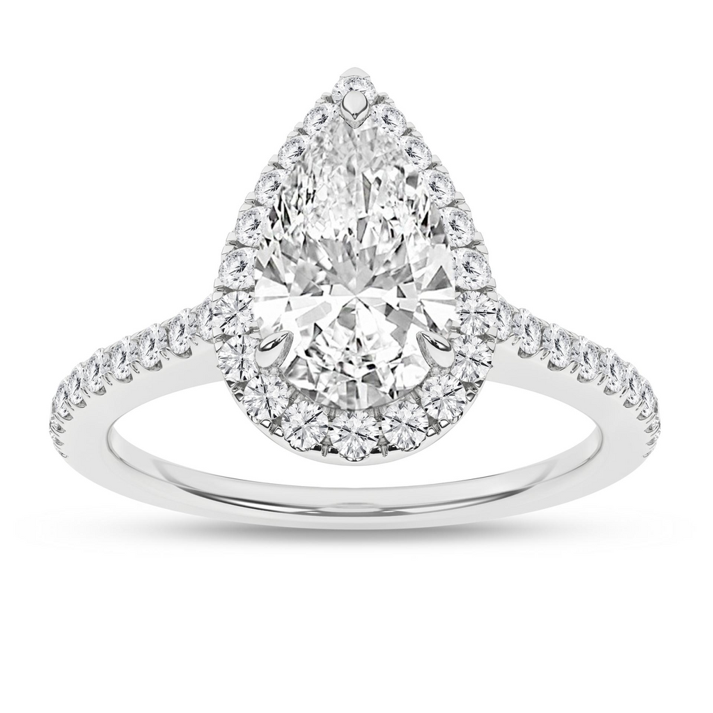 Lady's White 14 Karat Engagement Ring one = 0.70ct Pear F VS1 Lab Grow