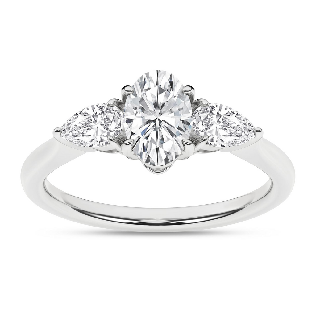 Lady's White 14 Karat Engagement Ring one = 1.07CT Oval F VS2 Lab Grow