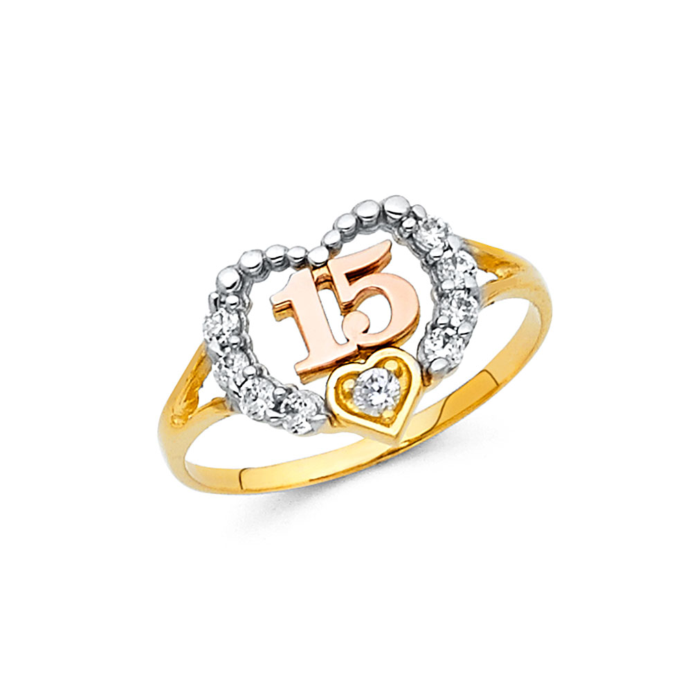 Lady's White 14 Karat 15 Anos Ring Style: Heart
Gender: Ladies