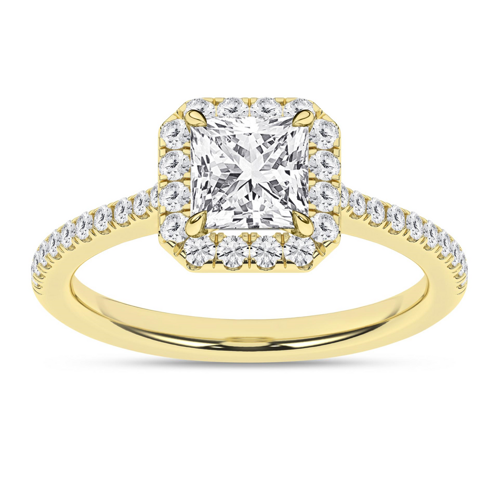 Lady's Yellow 14 Karat Engagement Ring one 0.79ct Princess F VS Lab Gr