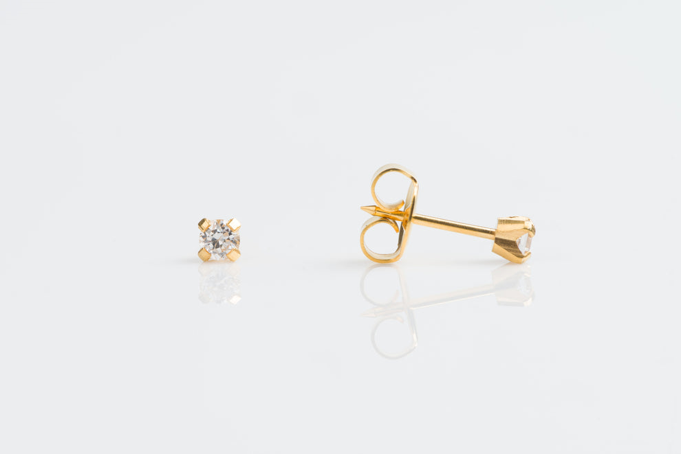 Gold Plated Tiff 3mm Cubic Cz Piercing Studs