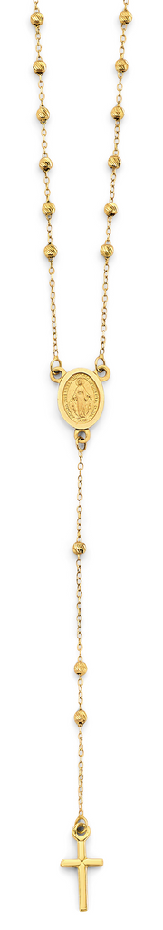 14KY 2mm DC Ball Rosary Necklace with Virgin Mary