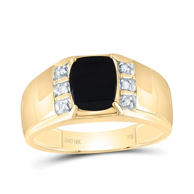Gent's 10 Karat Fashion Ring Size 10 Onix & 0.02tw Round Diamonds Colo
