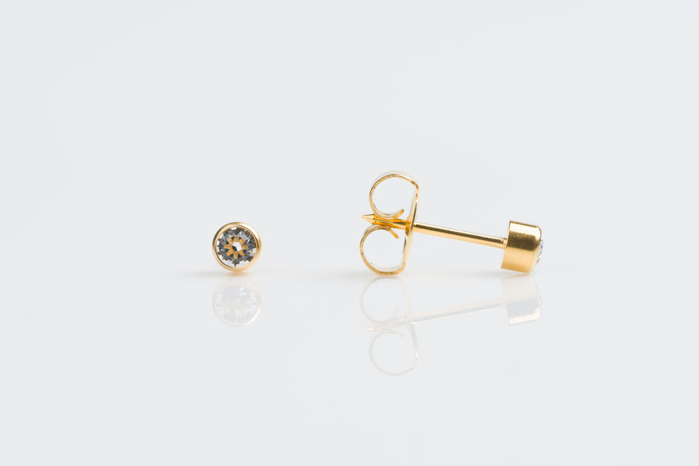 14K Gold Bezel  3MM Crystal April Ear Piercing